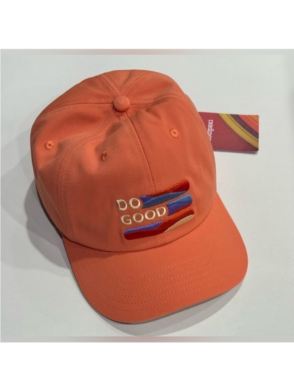 Cotopaxi Do Good Stripe Dad Hat NWT Embroidered Graphic Coral Adjustable Strap
